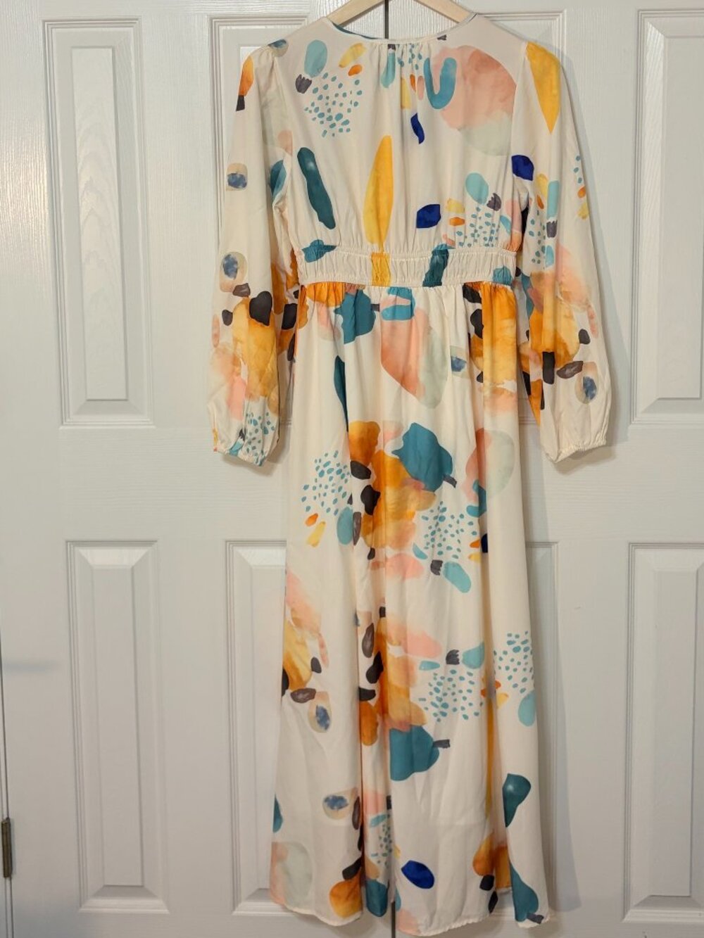 NWOT Women's Long-sleeve V-neck Abstract Multicolor Spring Maxi Dress Medium - Picture 4 of 4